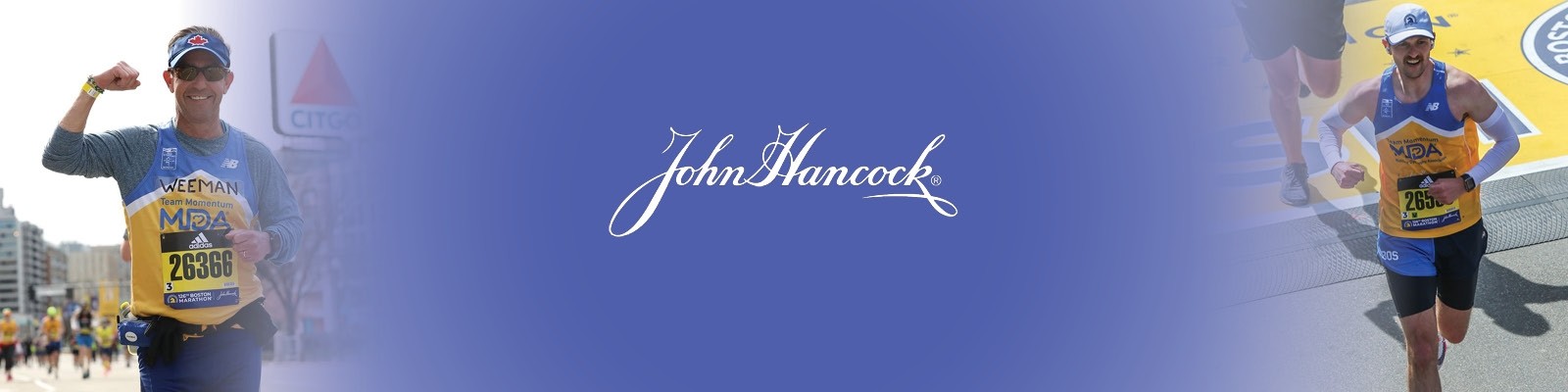 Banner with John Hancock logo and two runners