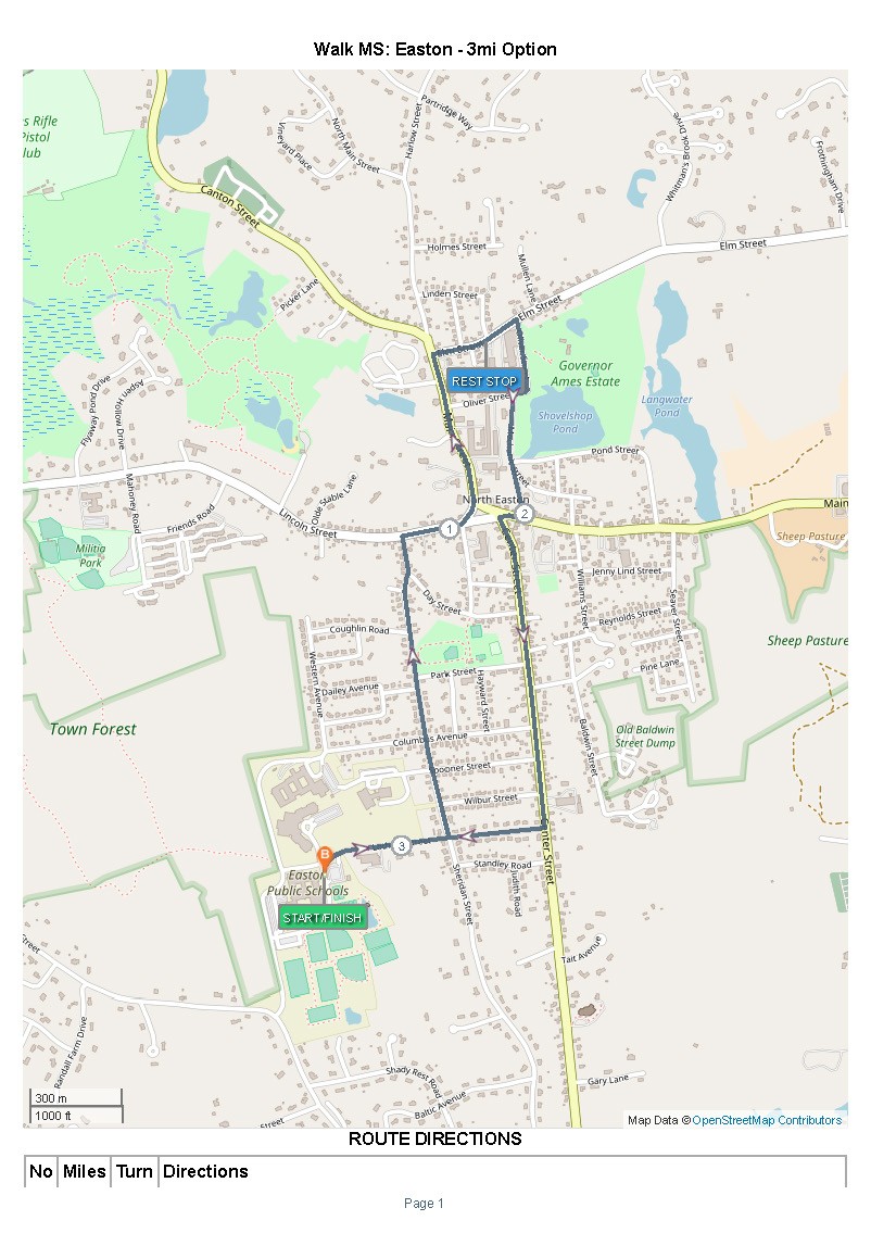 Walk MS: Easton 1 mile route map 2022