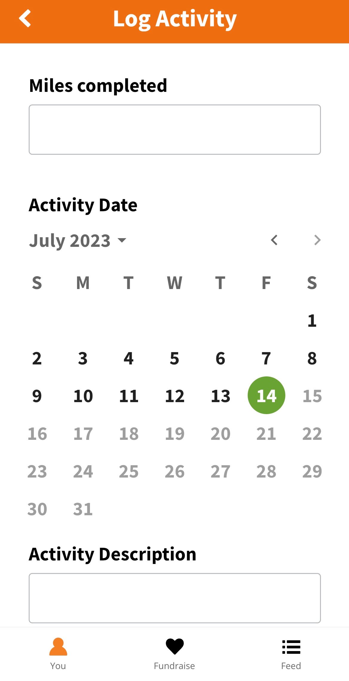 Screenshot of the Mobile App Log Activity Screen