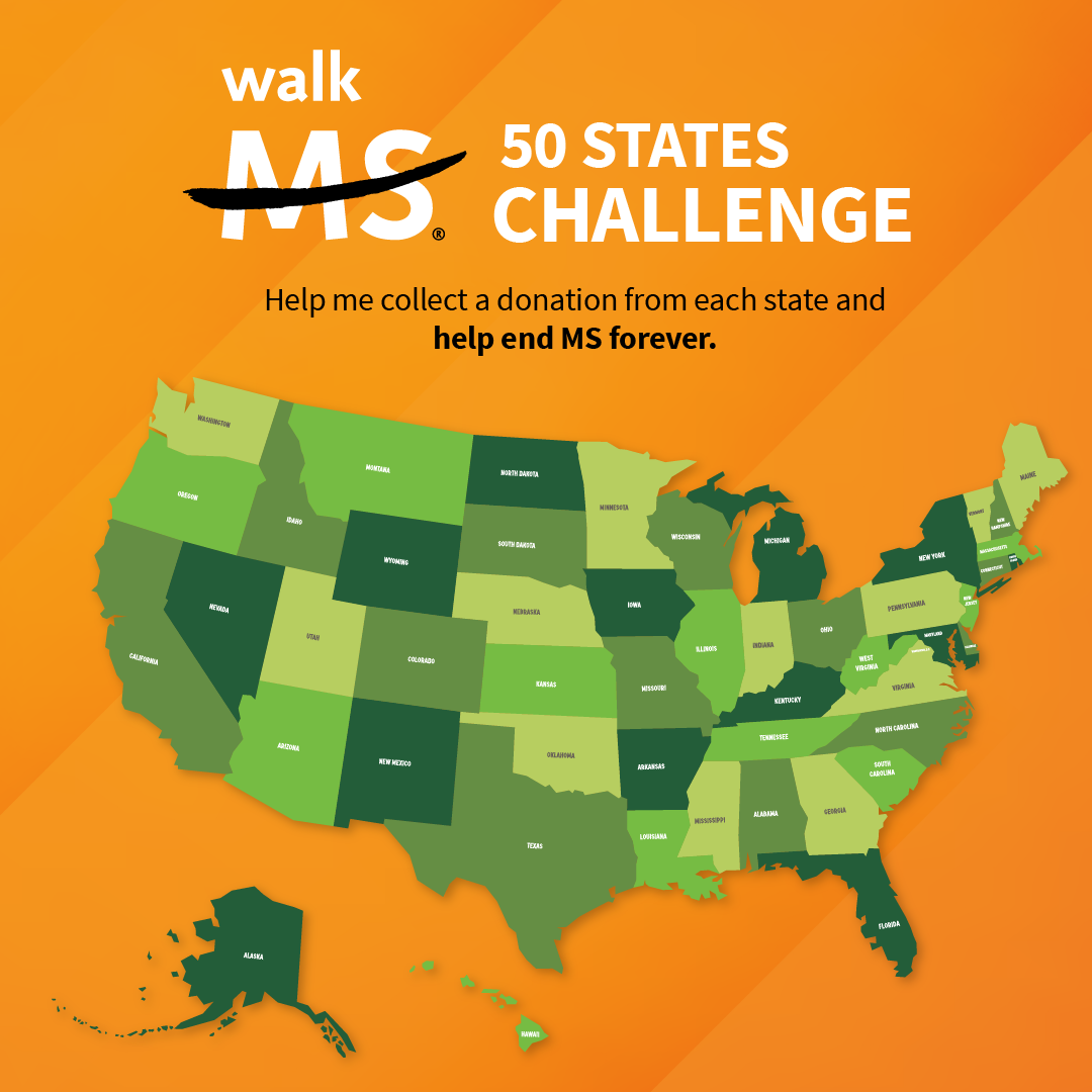 Map of the US, with a challenge to collect a donation from each state